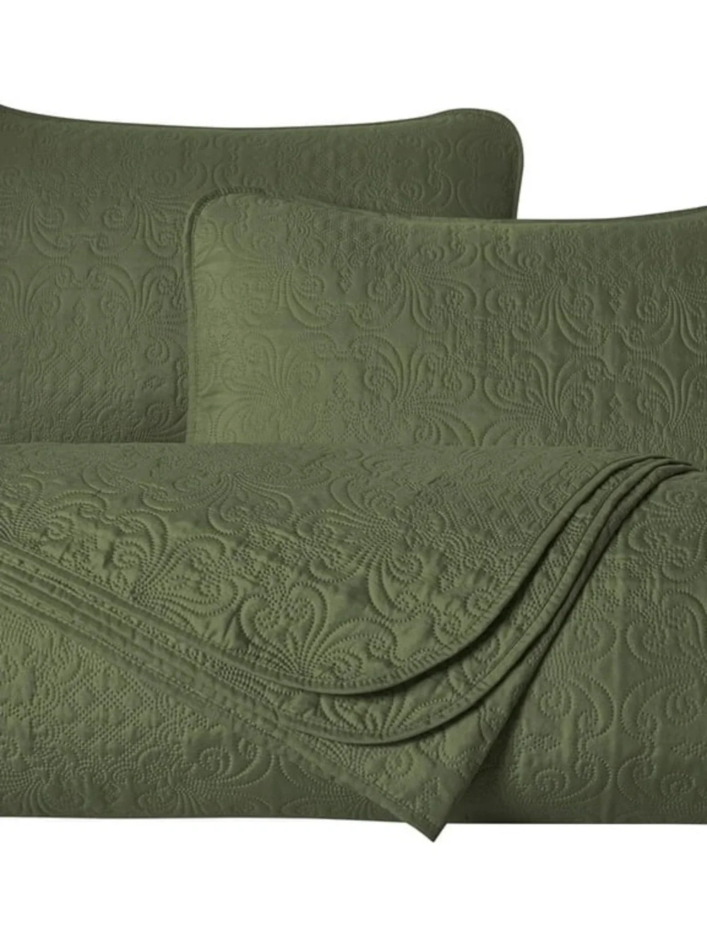 Olive Green Queen 3 piece Quilted Bedspread Set